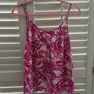 Ann Taylor Pink and White Tropical Patterned Tank Top